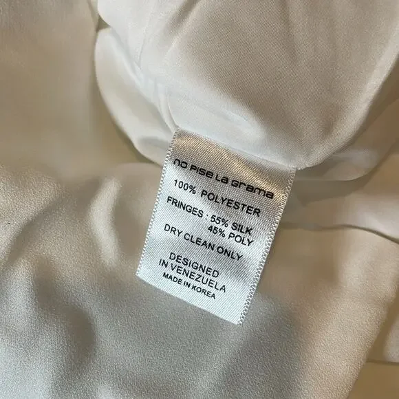 NO PISE LA GRAMA Cascada One Shoulder Fringe Satin White Mini Dress Sz 0 - Picture 11 of 11